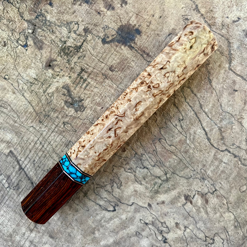 Custom Japanese Knife handle (wa handle)  for 240mm - Karelian birch, turquoise and cocobolo