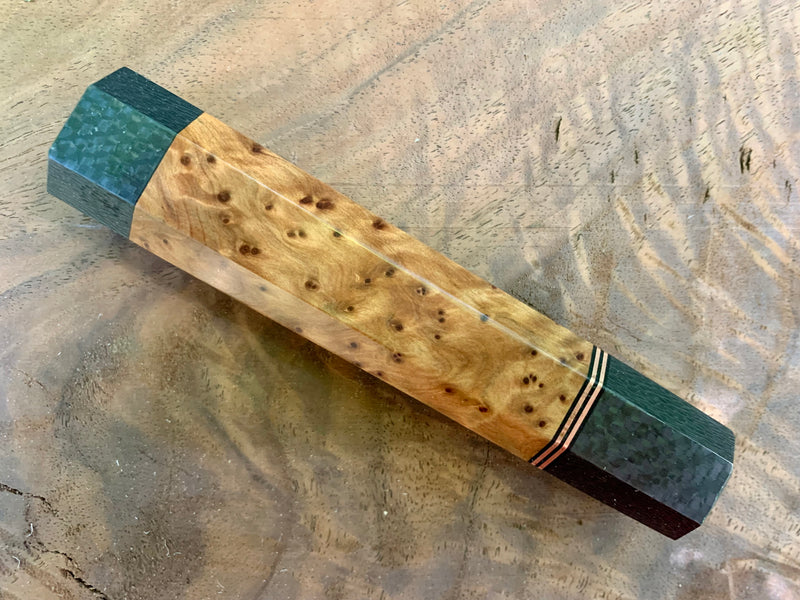 Custom Japanese Knife handle (wa handle) - Thuya Burl and Carbon Fiber