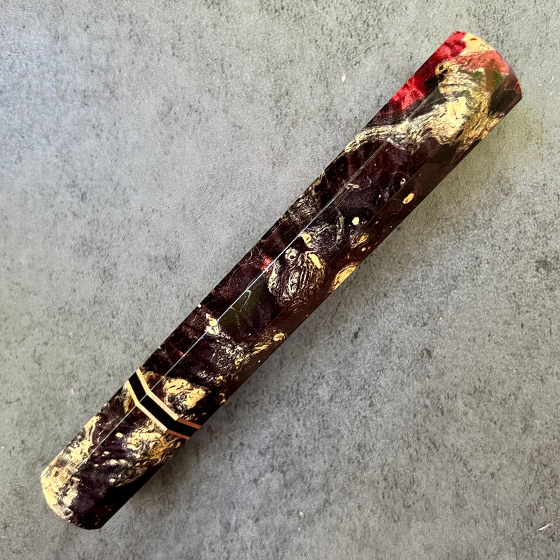 Custom Japanese Knife handle (wa handle)  for 240mm -    Black and red dyed box elder and copper