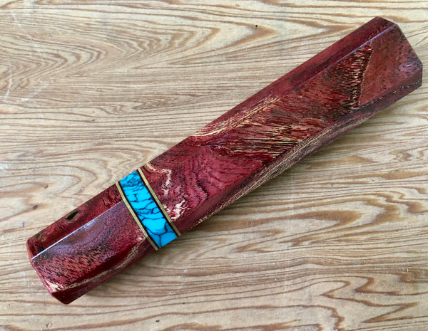 Custom Japanese Knife handle (wa handle)  for 165-210 mm -   Red dyed unknown wood