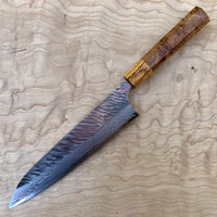 Custom Yu Kurosaki Fujin Hammered 210mm (8”) Gyuto Chef Knife- Japanese Elm Burl and zebra wood