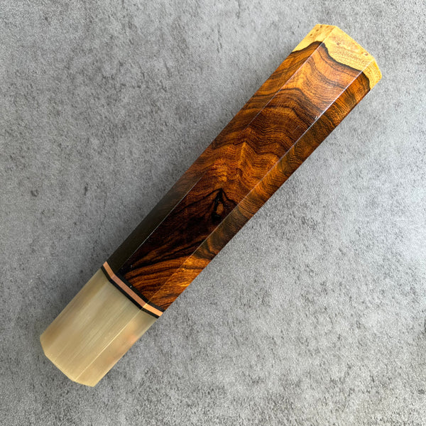 Custom Japanese Knife handle (wa handle)  for 240 mm: Desert Ironwood Burl, copper and blonde horn