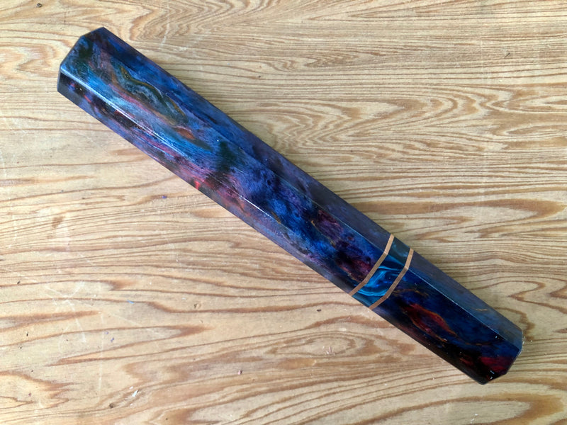 Custom Japanese Knife handle (wa handle)  for 210 mm -   blue/red/purple dyed Masur Birch