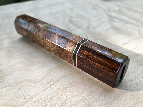 Custom Japanese Knife Handle (Wa Handle) - Spalted Mango Burl and Sonoran Desert Ironwood