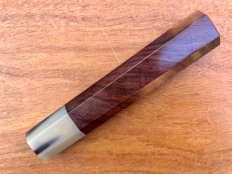 Custom Japanese Knife handle (wa handle)  for 240mm - Crotch cut  Siamese Rosewood and blonde horn