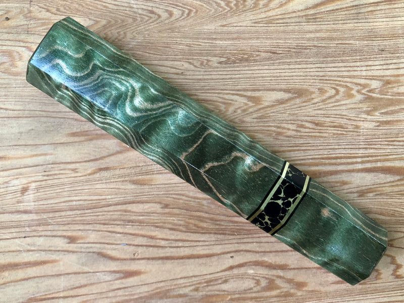 Custom Japanese Knife handle (wa handle)  for 165-210 mm -   Green dyed quilted maple