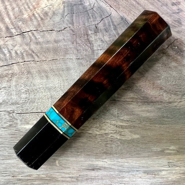 Custom Japanese Knife handle (wa handle)  for 210mm  -  ironwood  burl and turquoise