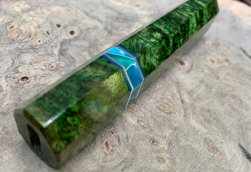 Custom Japanese Knife handle (wa handle)  for 210 mm - Emerald dyed mango burl