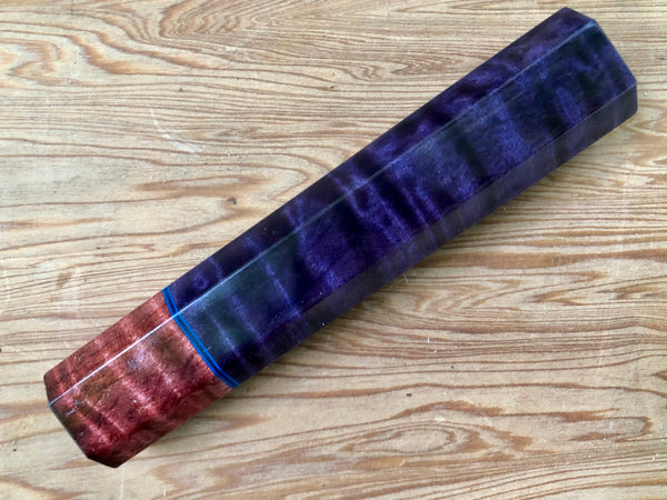 Custom Japanese Knife handle (wa handle)  for 165-210 mm -   Purple dyed curly maple