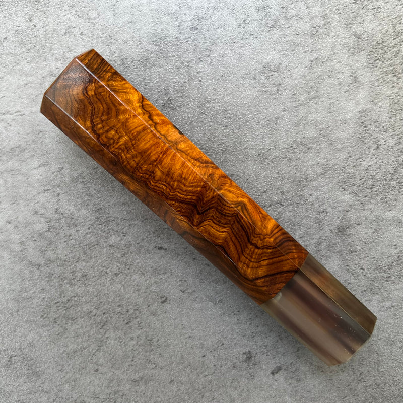 Custom Japanese Knife handle (wa handle)  for 165-210mm :  Desert Ironwood  Burl and horn