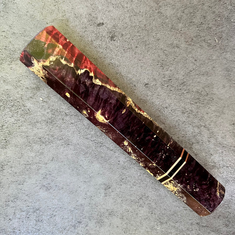 Custom Japanese Knife handle (wa handle)  for 240mm -    Black and red dyed box elder and copper