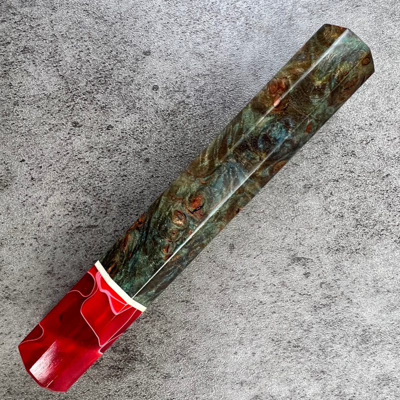 Custom Japanese Knife handle (wa handle)  for 165-180mm knife:  Maple burl dyed and stabilized