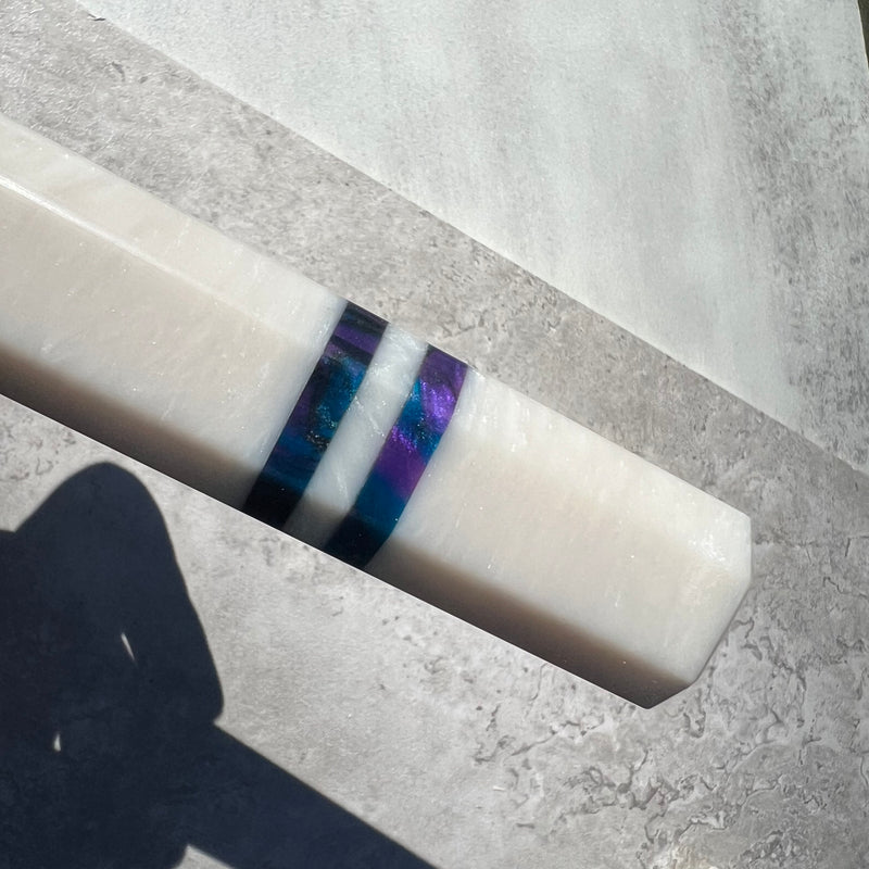 Custom Japanese Knife handle (wa handle)  for 240 mm: White pearl and amethyst double stripe