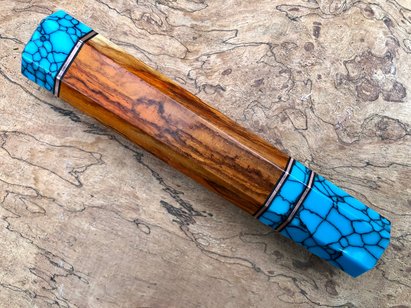Custom Japanese Knife handle (wa handle) for 210-240 mm -  Siamese rosewood and turquoise