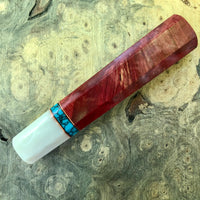 Custom Japanese Knife handle (wa handle) - Red dyed maple burl with turquoise