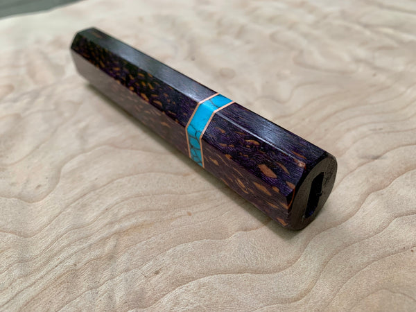 Custom Japanese Knife handle (wa handle) - purple dyed oak burl with turquoise