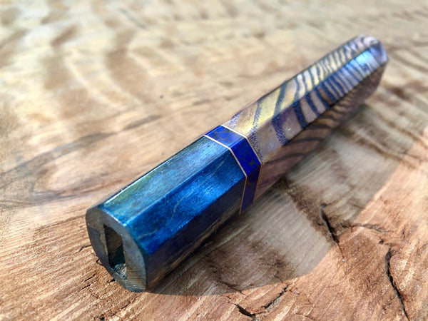 Custom Japanese Knife Handle (Wa Handle) - Curly Ash with Amethyst Inlay and Spalted Maple