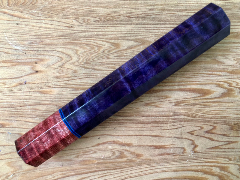 Custom Japanese Knife handle (wa handle)  for 165-210 mm -   Purple dyed curly maple