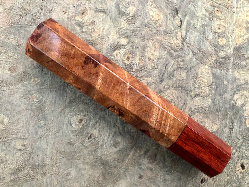 Custom Japanese Knife handle (wa handle) for 165-210mm : Maple burl and bloodwood