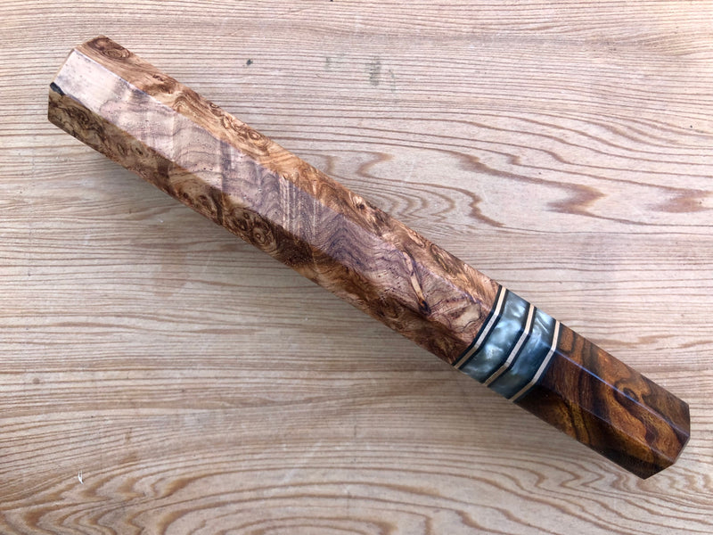 Custom Japanese Knife handle (wa handle)  for 240-270mm - Honduran Rosewood Burl and Desert Ironwood Burl