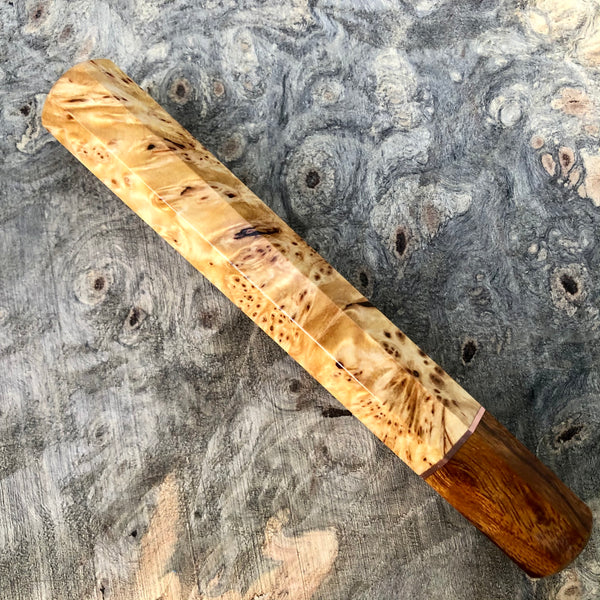 Custom Japanese Knife handle (wa handle) - Yellow Cedar Burl and Desert Ironwood