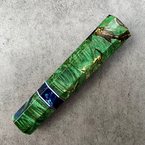 Custom Japanese Knife handle (wa handle)  for 165-210mm : Green dyed box elder burl hybrid