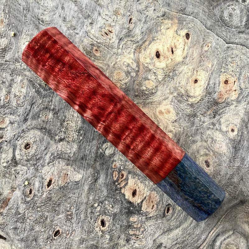 Custom Japanese Knife handle (wa handle) - Red dyed curly mango