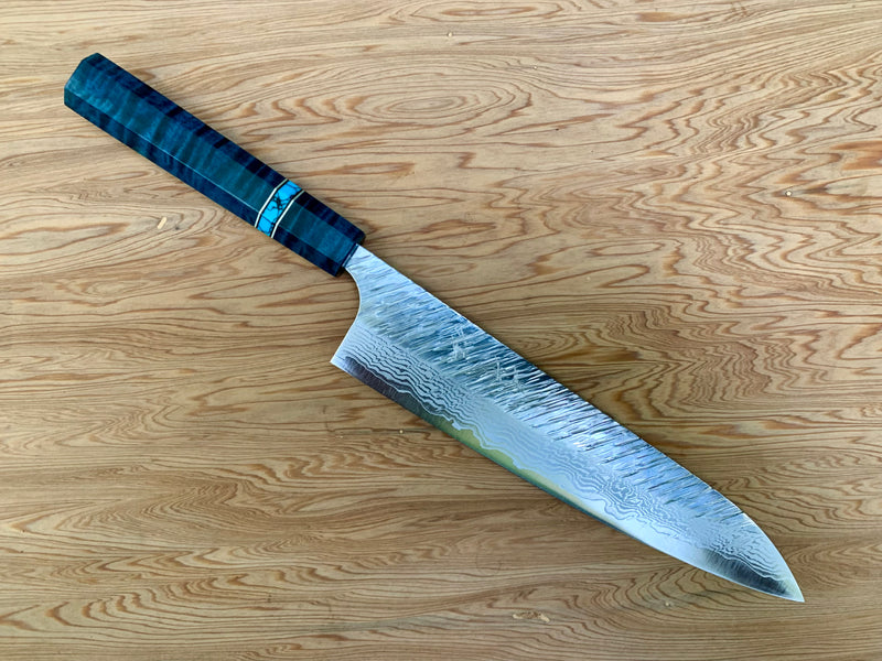 Custom Yu Kurosaki Fujin Hammered 240mm (10”) Gyuto Chef Knife- Quilted Maple