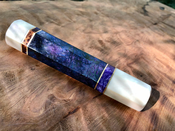 Custom Japanese Knife Handle (Wa Handle) - Inlay Dyed Mango Burl and Faux Ivory