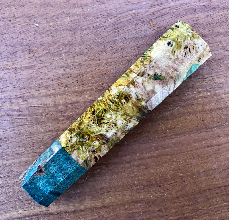 Custom Japanese Knife handle (wa handle) for 165-210mm : Dyed Maple Burl with quilted maple