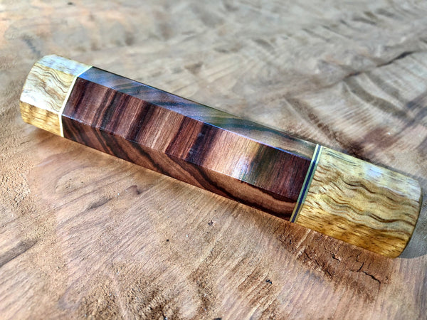 Custom Japanese Knife Handle (Wa Handle) - Crosscut Kingwood and Curly Mango