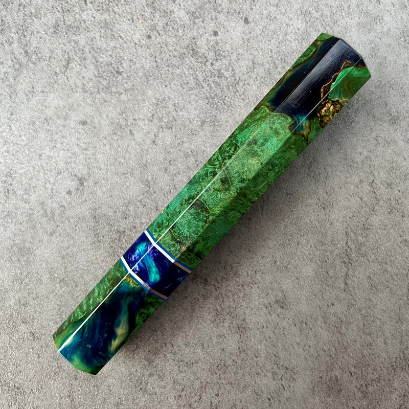 Custom Japanese Knife handle (wa handle)  for 165-210mm : Green dyed box elder burl hybrid