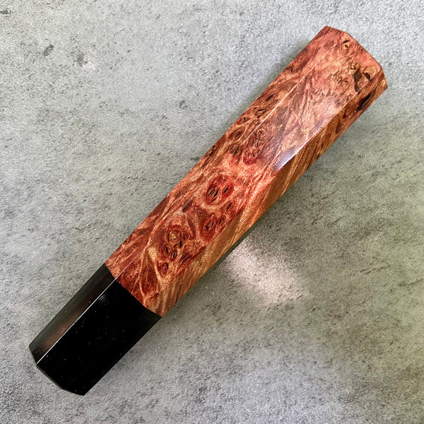 Custom Japanese Knife handle (wa handle)  for 240mm - Red dyed maple burl and horn