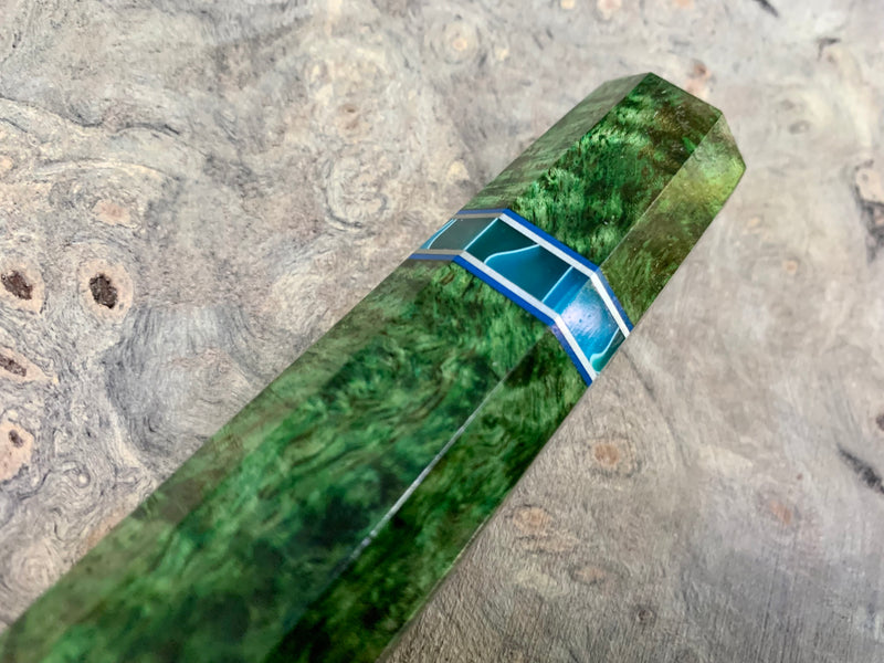 Custom Japanese Knife handle (wa handle)  for 210 mm - Emerald dyed mango burl