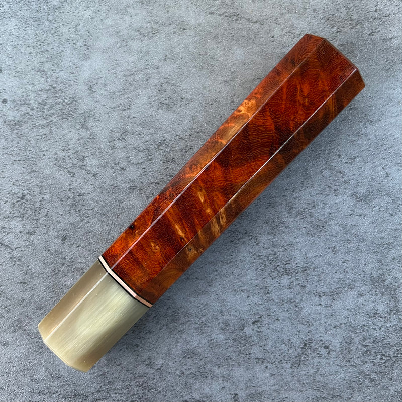 Custom Japanese Knife handle (wa handle)  for 240mm  -  Bloodwood burl and horn