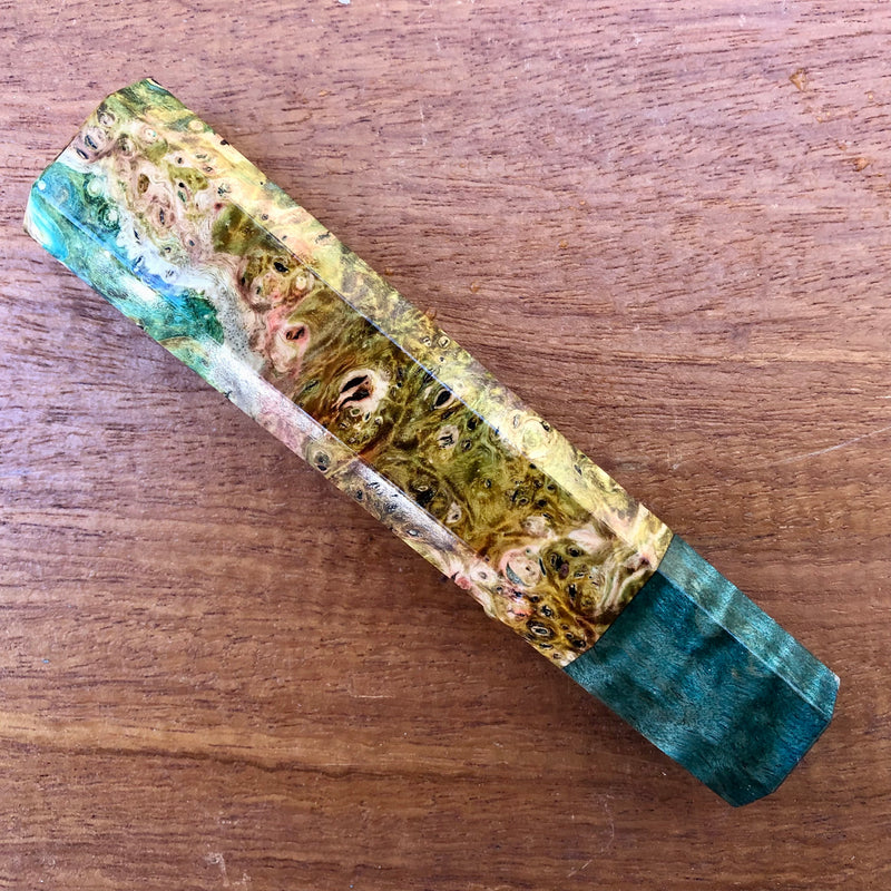Custom Japanese Knife handle (wa handle) for 165-210mm : Dyed Maple Burl with quilted maple