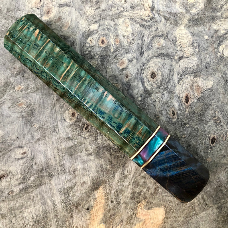 Custom Japanese Knife handle (wa handle) - Green dyed oak burl