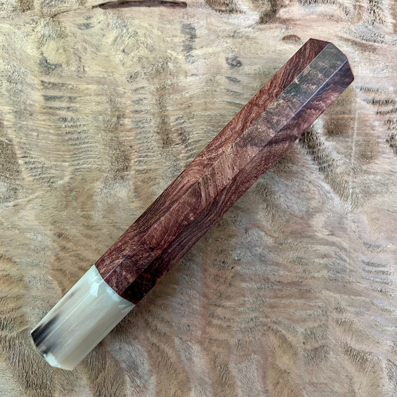 Custom Japanese Knife handle (wa handle)  for 240mm - Honduran Rosewood Burl and blonde horn