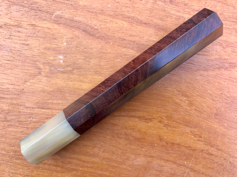 Custom Japanese Knife handle (wa handle)  for 240mm - Crotch cut  Siamese Rosewood and blonde horn