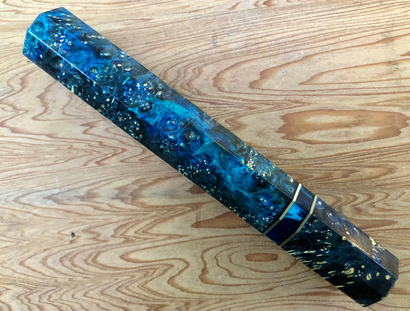 Custom Japanese Knife handle (wa handle)  for 240mm - blue black dyed box elder