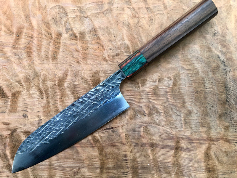 Yu Kurosaki Raijin Cobalt Special Steel Hammered Santoku Knife 165mm - Rosewood