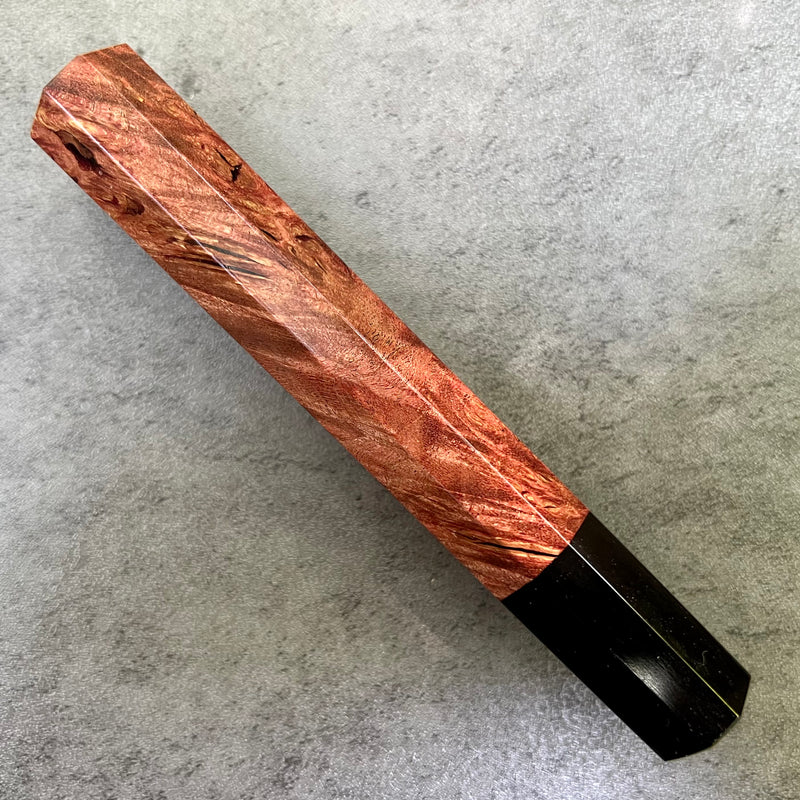 Custom Japanese Knife handle (wa handle)  for 240mm - Red dyed maple burl and horn