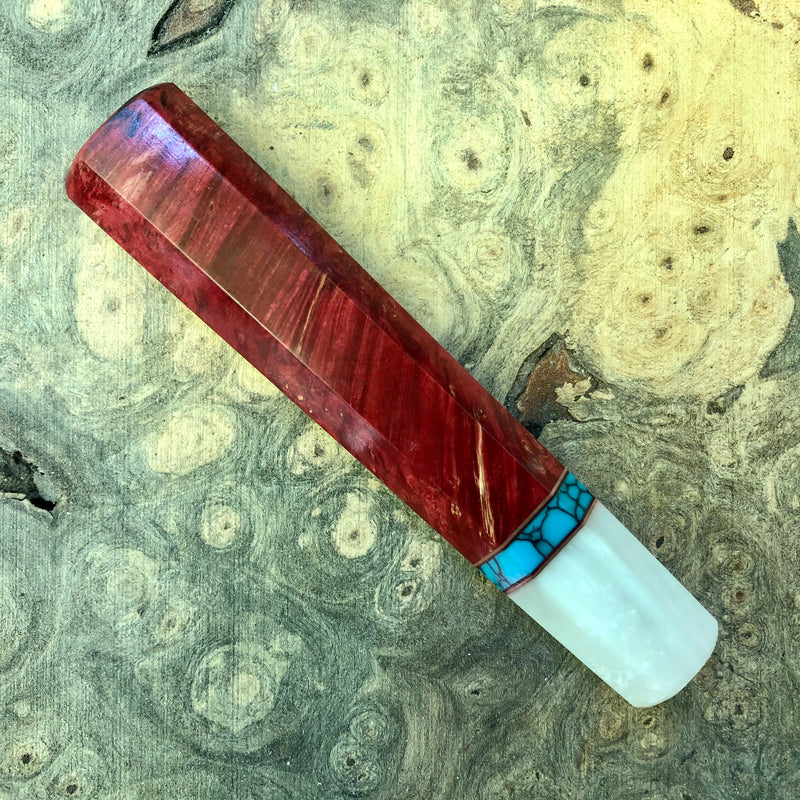 Custom Japanese Knife handle (wa handle) - Red dyed maple burl with turquoise