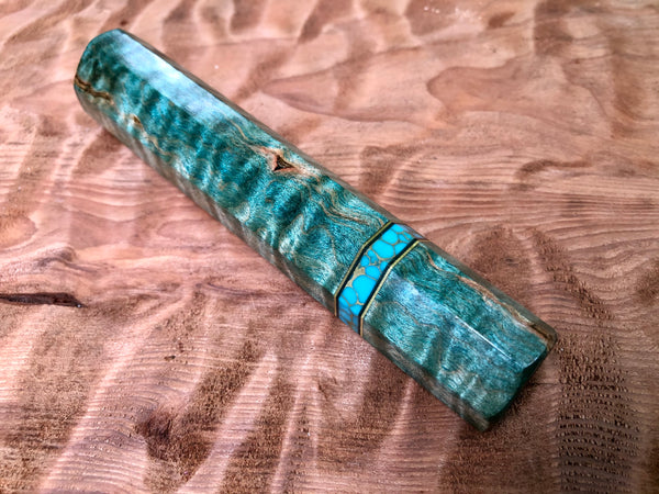 Custom Japanese Knife Handle (Wa Handle) - Dyed Quilted Maple with Turquoise