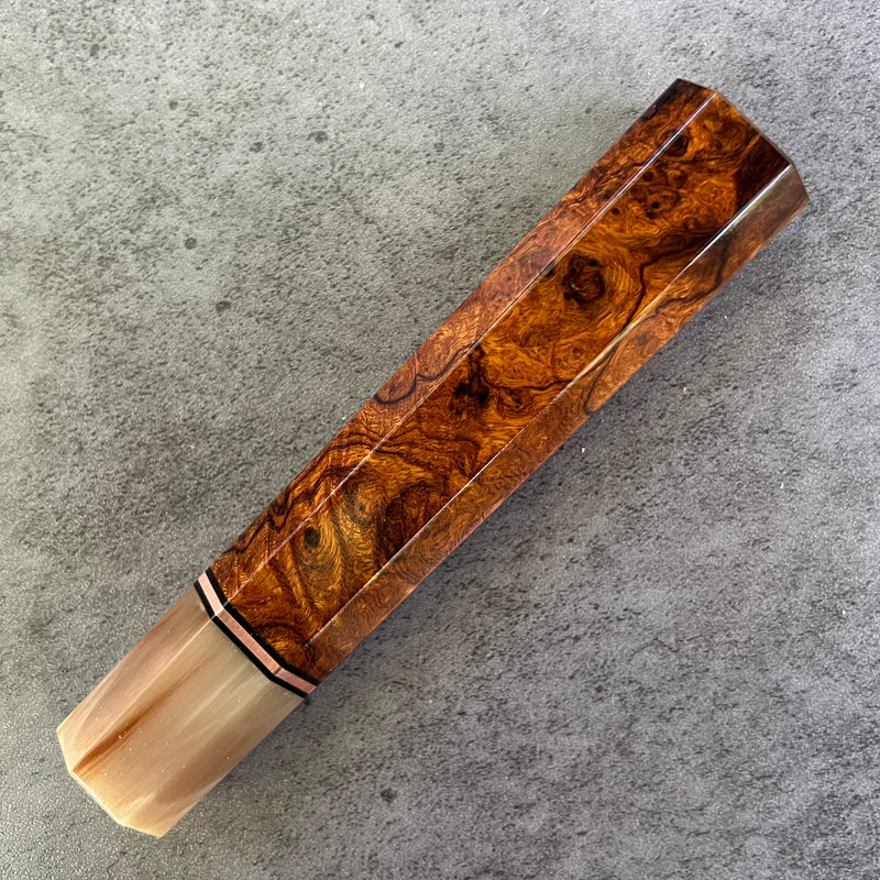 Custom Japanese Knife handle (wa handle)  for 240mm -  Desert Ironwood burl and marbled horn