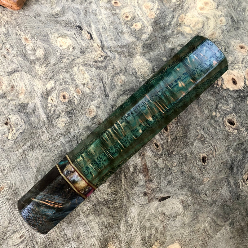 Custom Japanese Knife handle (wa handle) - Green dyed oak burl