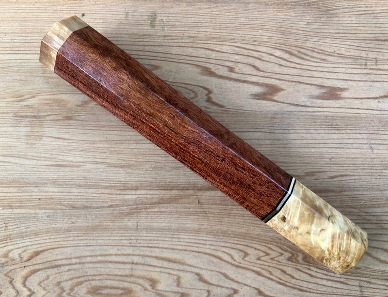 Custom Japanese Knife handle (wa handle) for 165-210mm -  bubinga and masur birch