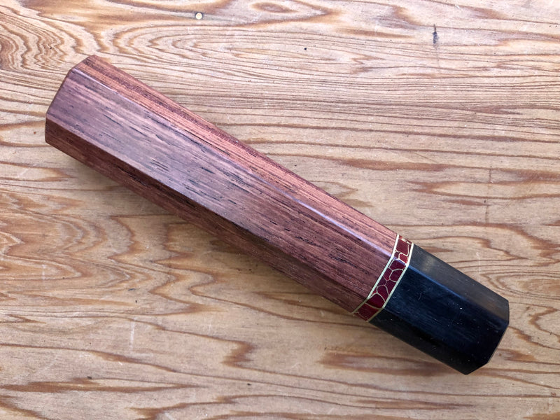 Custom Japanese Knife handle (wa handle) for 165-210mm -  Honduran Rosewood with stone and horn
