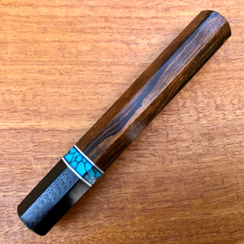 Custom Japanese Knife handle (wa handle) for 165-210mm : Ironwood, turquoise and carbon fiber