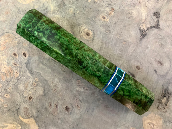 Custom Japanese Knife handle (wa handle)  for 210 mm - Emerald dyed mango burl